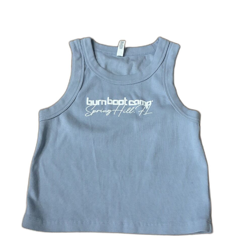 Burn Boot Camp Ribbed Crop Tank Top M Purple Gymcore Workout HIT Athletic Fit